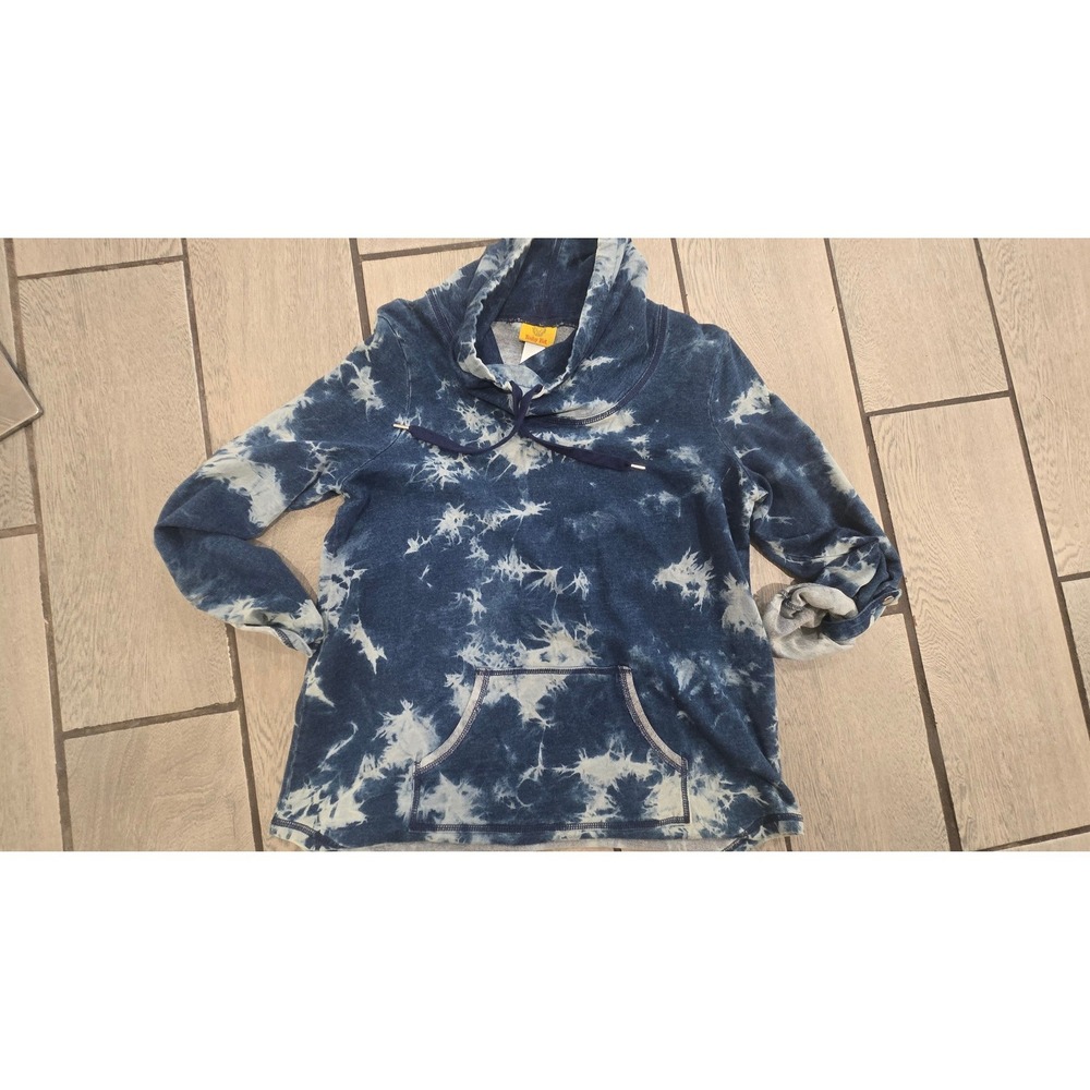 Ruby Rd Blue Tie Dye Cowl Neck Pullover Top French Terry Roll Tab Small